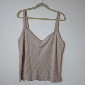 Jaclyn Intimates Tan Beige Ribbed Knit V-Neck Camisole Tank Top Large RN91523